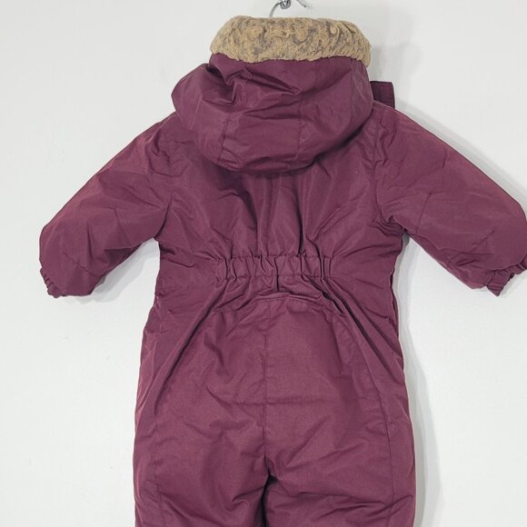 H&M Kid's Maroon Zipper Pocket Faux Fur-Trimmed Hooded Winter Snowsuit Size 4-6M - Picture 3 of 15